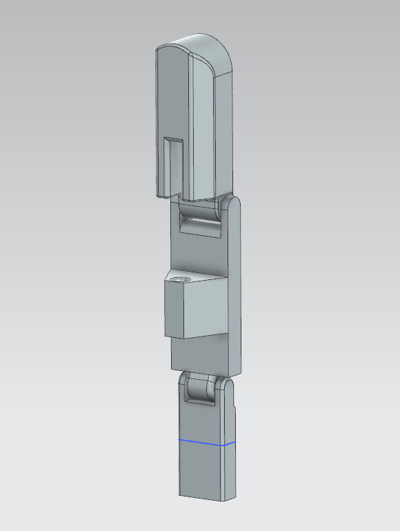 CAD model of a single two-joint robotic finger with a rounded fingertip
