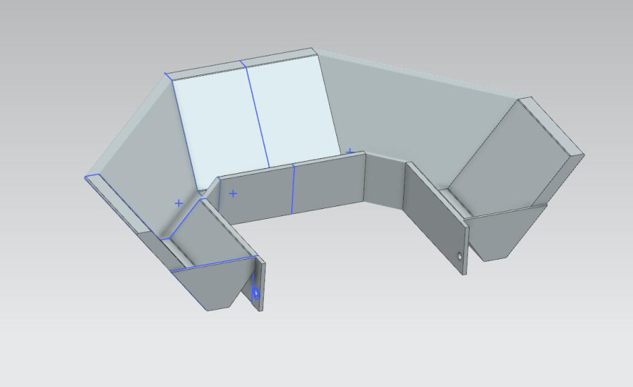 CAD model of a U-shaped tray with angled walls